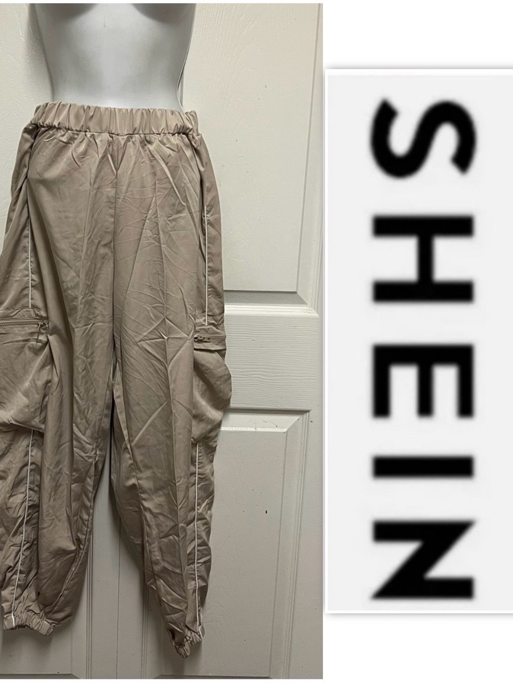 SHEIN Beige Parachute Cargo Pants